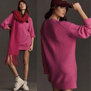 Anthropologie Daily Practice Sweater Dress XXS Pink Textured Knit Tunic Oversize